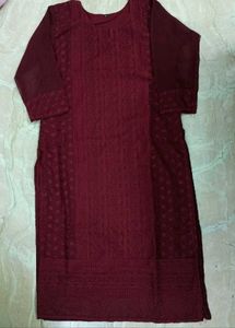 Maroon Embroidered Kurta