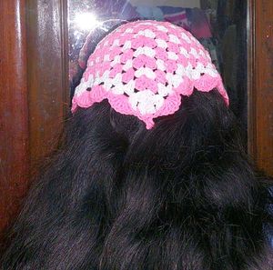 Pink & White Crochet Bandana