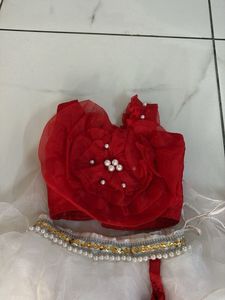 Girls Red &amp; White Party Dress