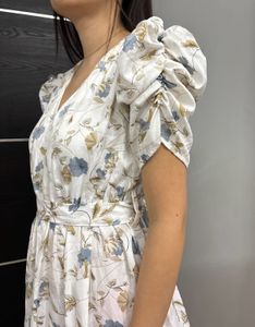 White Floral Knee Length Dress