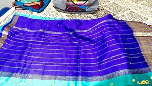 Blue Silk Saree with Gold Border