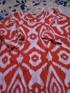 Orange White Print Dress