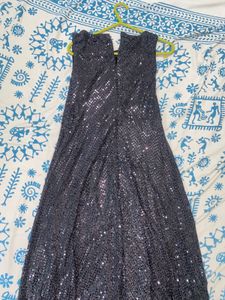 black sequence party wear frock mid length