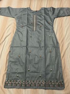 Never used Embroidered Grey Cotton Kurta Size XXL