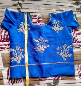 Girls Blue Embroidered Lehenga Choli