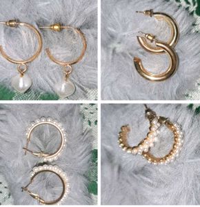 Pearl & Gold Hoop Earring Set