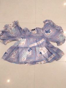 Cute Floral Patchwork Ruffle Sleeve Top