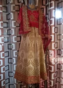 Red With Cream Color Braidel Lehenga Full Set