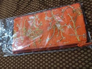 New Embroidered Orange Pouch