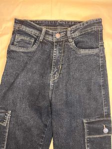 Dark-Wash Denim Cargo Jeans