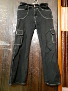 Jet Black Trendy Cargo For Women