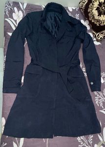 Blue Textured Trench Coat