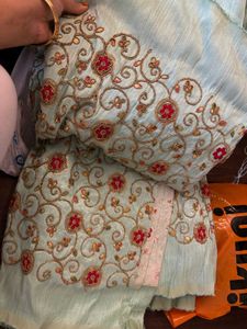 SeaGreen Silk Embroidered Fabric