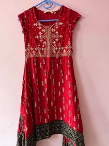 Red Embroidered Tunic Dress