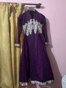 Purple Anarkali Suit with Embroidery