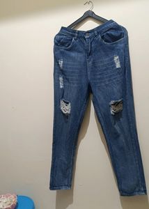 Women High Rise Blue Ripped Jeans