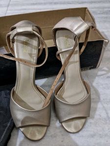 Golden Block Heel Footwear For Women