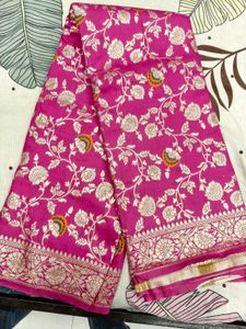 Pink Floral Banarasi Saree