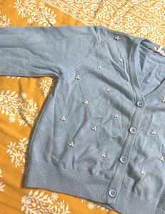 Blue Beaded Cardigan Korean Style