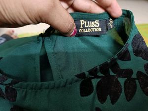 Pluss Brand Olive Green Top With Black Design