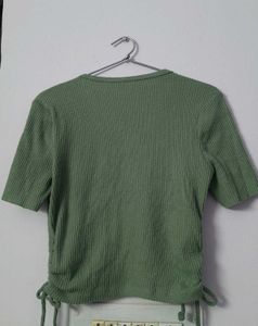 Green Ribbed Button Top