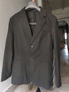 Embroidered Detail Dark Black Blazer