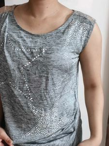 GGPX women Grey Stone Embellished Casual Top