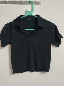 Black Ribbed Polo Tee