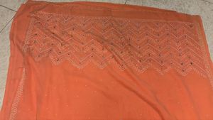 orange Sequin Saree