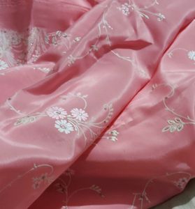 Peachy Pink Silk Blend Saree with Blouse.