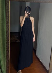 Black Crochet Halter Midi Dress