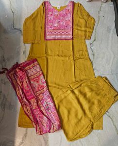 Gajji Silk Suit With Pant N Dupatta