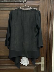 Black Cardigan &amp; Patterned Top Set