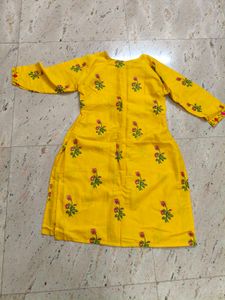 Yellow Floral Embroidered Kurti