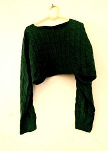 Green Cable Knit Cropped Sweater