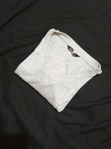 Gray Ribbed Tie-Waist Top