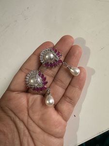 Pearl and Ruby Flower Earrings