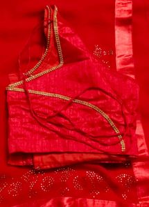 Elegant Red Saree with stitched patch work blouse