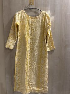 Yellow Embroidered Kurta Long