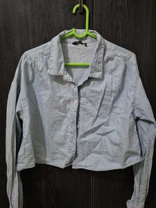 Light Blue Cropped Denim Shirt