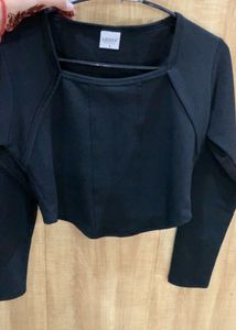 New Trendy Black Long Sleeve Corset Top