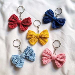 Pink Bow Crochet Keychain