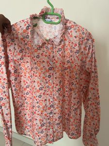 Floral Ruffle Collar Button-Down Top