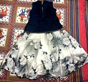 🌹Stylish Navy &amp; Silver Floral Frock for Girls ✨