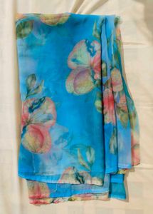 Blue Floral Print Saree