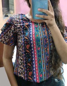 Boho Print Puff Sleeve Top