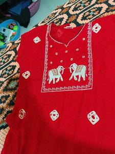 Red Embroidered Kurta