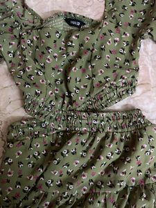 Olive green floral dress