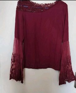 Elle Studio Boat Neck Top With Bell Sleeves