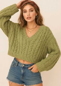 B2G2 🎁 Oversized Green Knit Cropped Sweater E